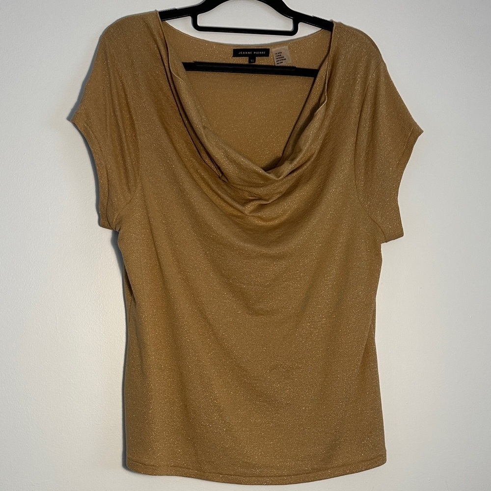 Jeanne Pierre Shimmering Gold Cowl Neck Blouse